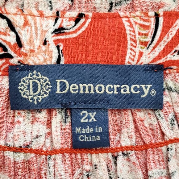 Democracy Poppy Red Multi Print 3/4 Sleeve Button Down Women's Top Size 2X - Picture 10 of 16